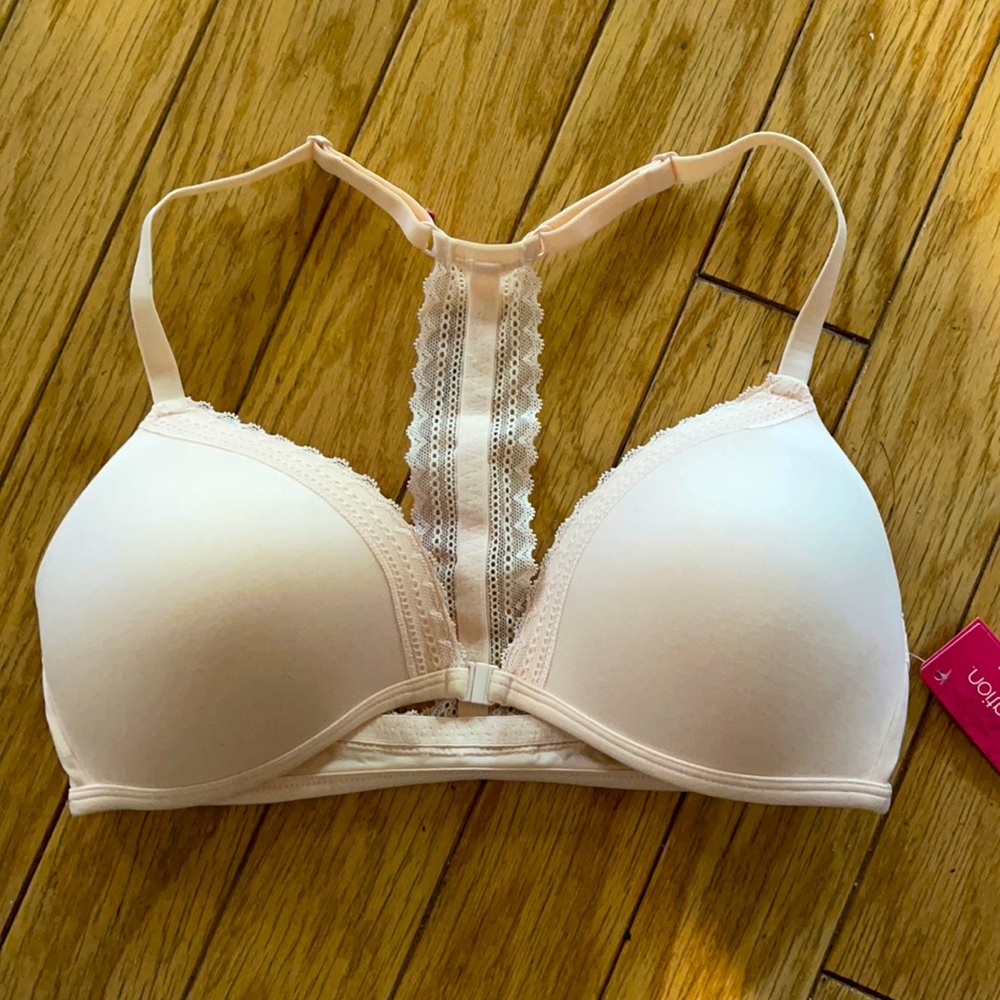 Pale Pink Racerback Lace Front Snap Bra